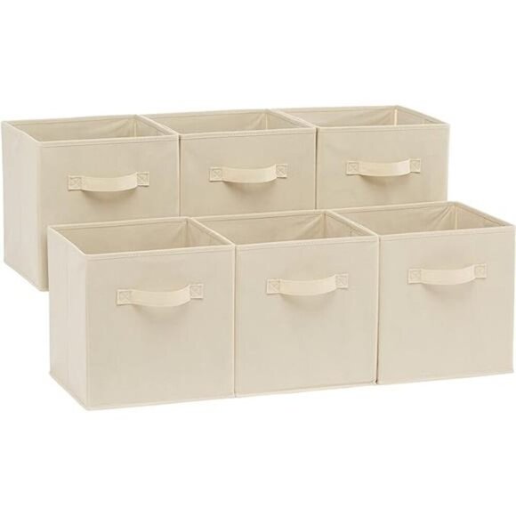 Fabric Storage Bins Set of 6 Beige Collapsible Cube Organizer with Handles - Picture 6 of 6